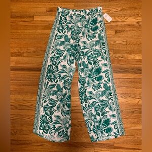 La Blanca swim coverup pants - wide leg beach pants green and white, small